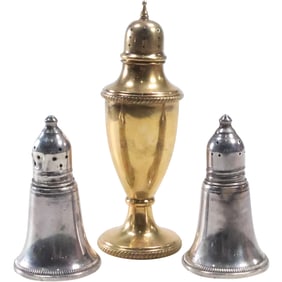 Sterling Weighted Salt and Pepper Shakers and Tall Sterling Sugar Shaker 5 3/8 in. x 2 in.