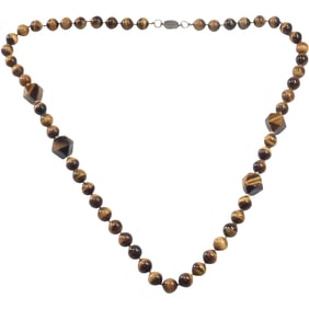 Tiger's Eye Necklace with marked Silver Clasp, Beautiful Large Beads 34 in. x 7/8 in.