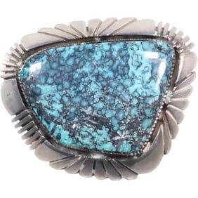 marked IAUZ? Sterling Silver and Turquoise Pin "Turquoise Mountain / Old Man Turquoise"