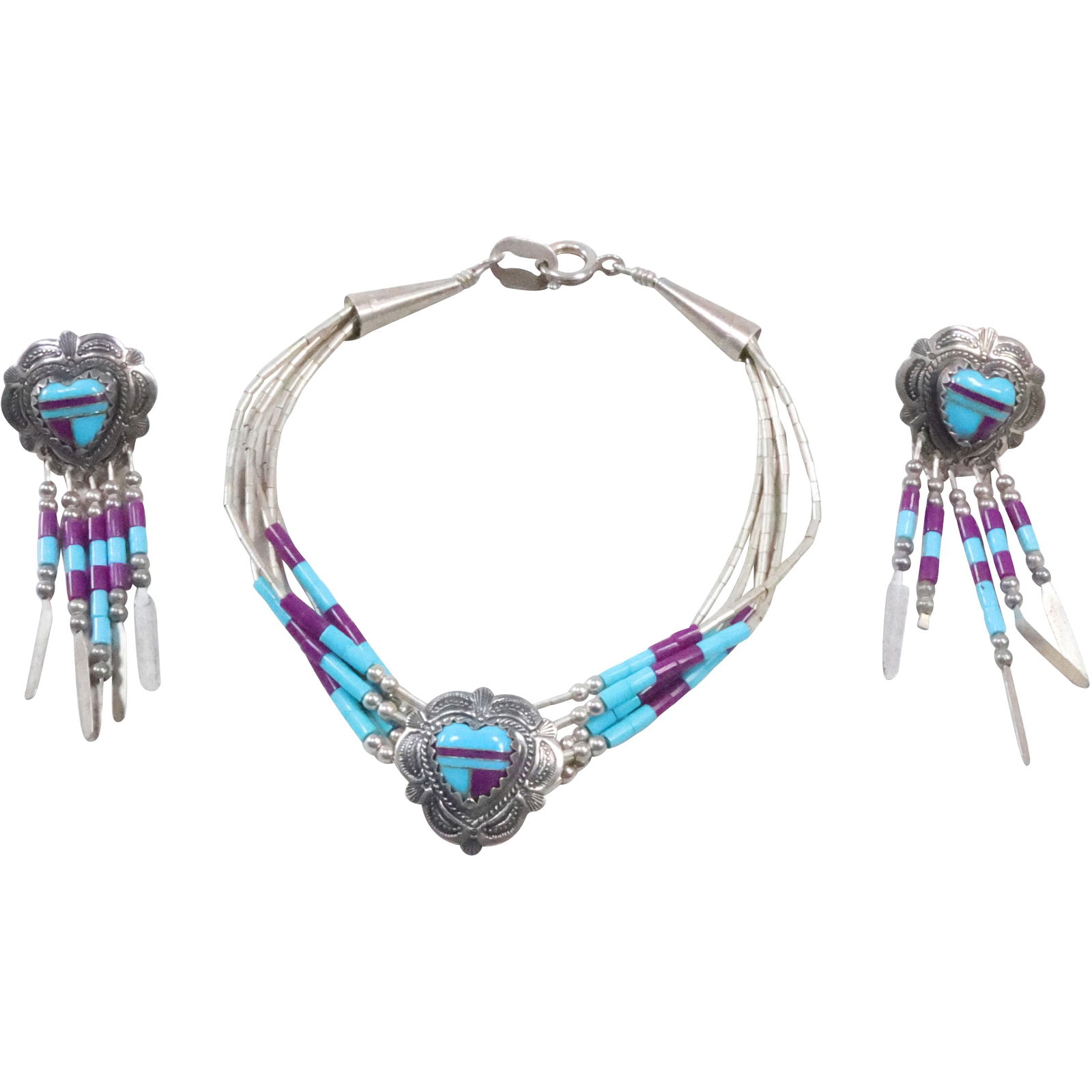 Zuni Style Q.T. Quoc Turquoise Inc Albuquerque NM 3-Piece Set Sterling Sleeping Beauty Turquoise (1 of 13)