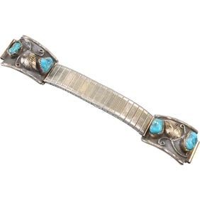 Native American Indian Navajo Watch Band 12K GF on Sterling Silver with Turquoise Kingman