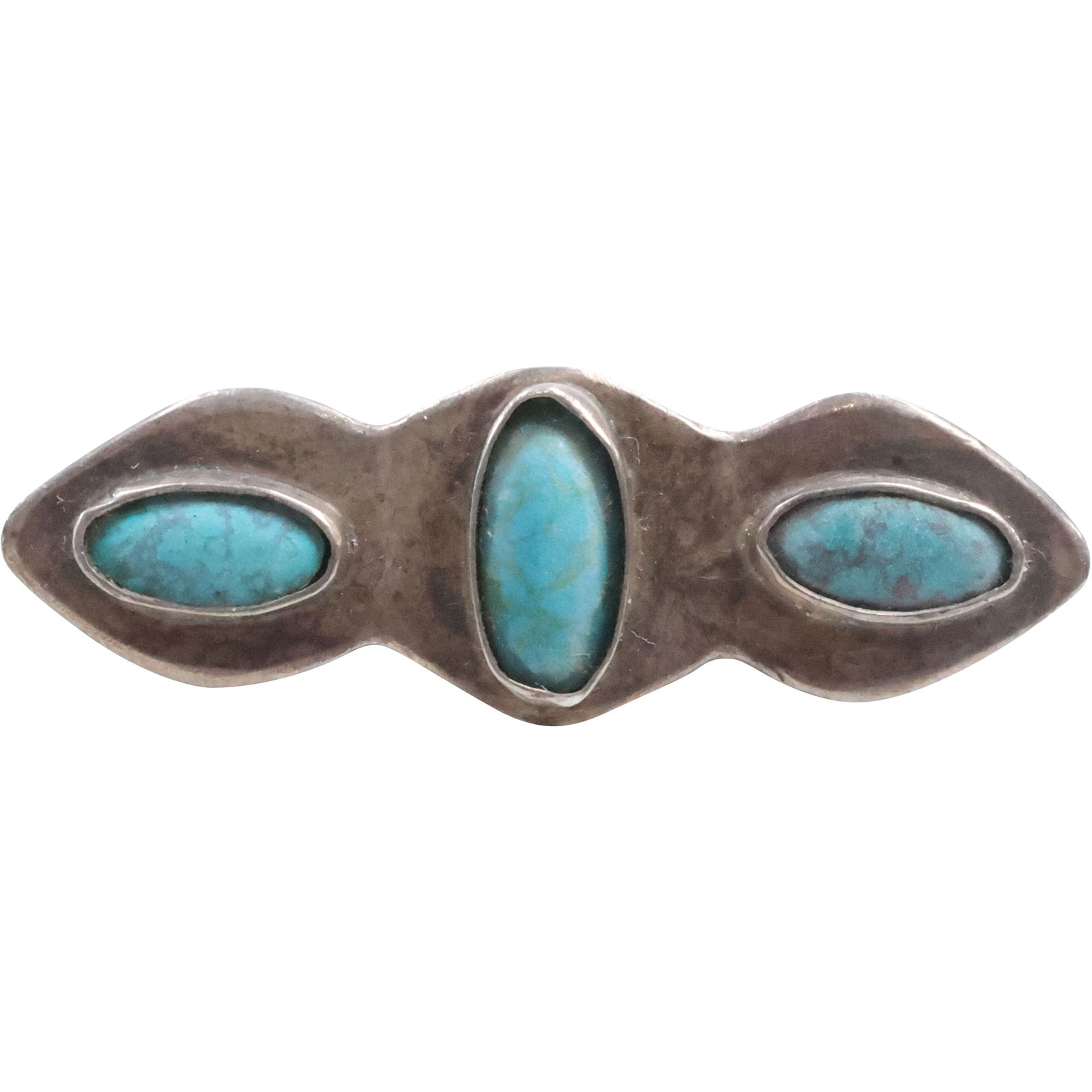 Unsigned Hand Tooled Navajo? Pin Sterling Silver with Hand Carved Turquoise Stones 2 in. x 5/8 in. (1 of 10)