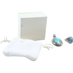 Carolyn Pollack CP .925 Sterling Silver Inlaid Turquoise Pendant and Ring Size 9