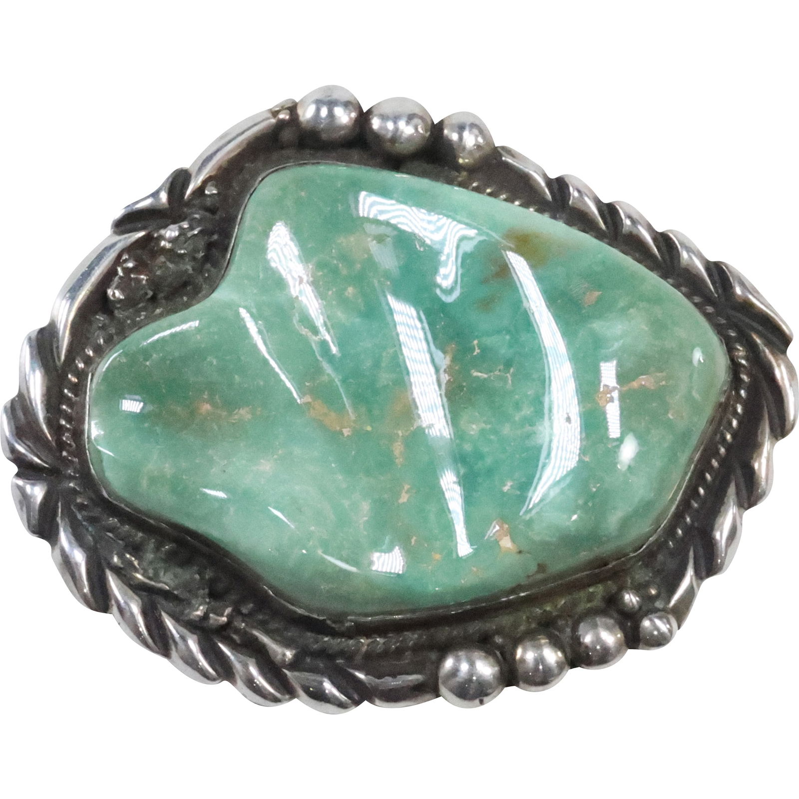 "D" CALVIN DESSON Navajo, Sterling Silver King's Manassa Turquoise Belt Buckle 3 in. x 2 1/4 in. (1 of 14)