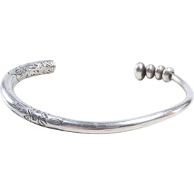 Sterling Silver Heavy Cuff Bracelet Hand Engraved Fish and Southwestern Symbols weighs 35.4 grams