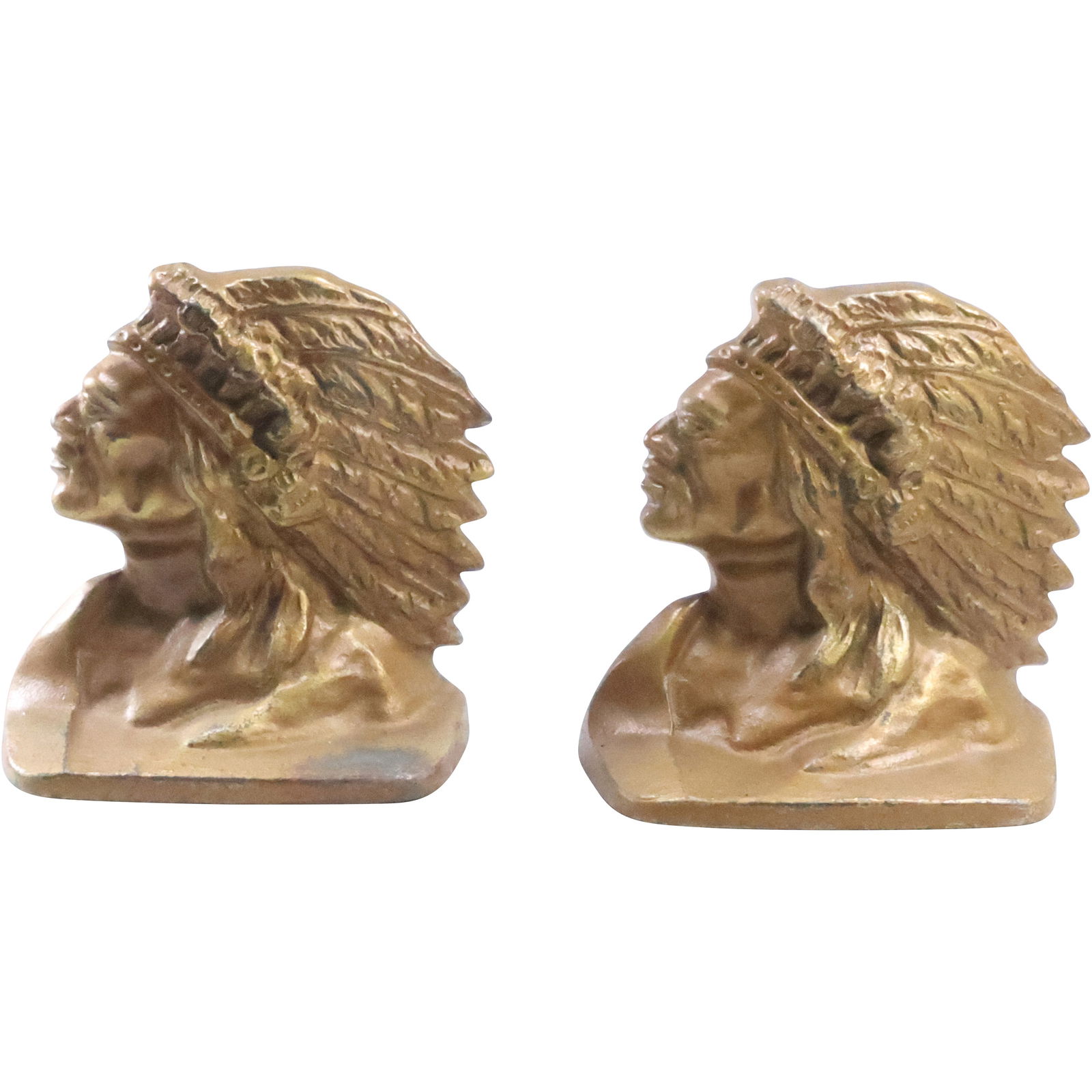 Circa 1920s Cast Iron Indian Chief Figural Bookends 5 in. x 5 in. (1 of 20)