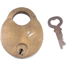 Antique Brass Barnes & Dietz Pad Lock with Key,  2 5/8 in. x 2 1/8 in.