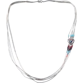 Carolyn Pollack CP .925 Sterling Silver American Indian Liquid Necklace with Coral, Malachite, Lapis
