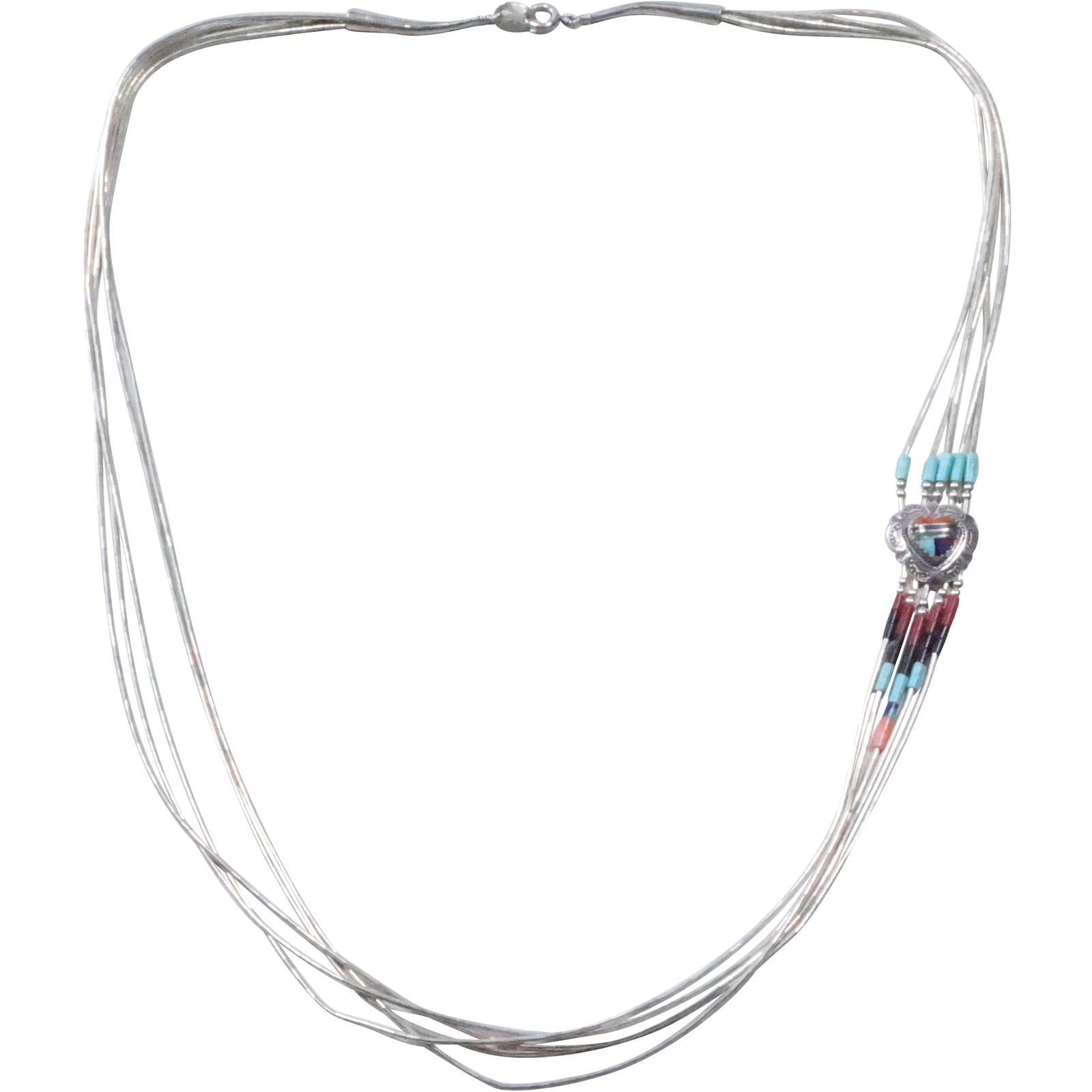 Carolyn Pollack CP .925 Sterling Silver American Indian Liquid Necklace with Coral, Malachite, Lapis: Carolyn Pollack CP .925 Sterling Silver American Indian Liquid Necklace with Coral, Malachite, Lapis, Turquoise 24 in. x 5/8 in.