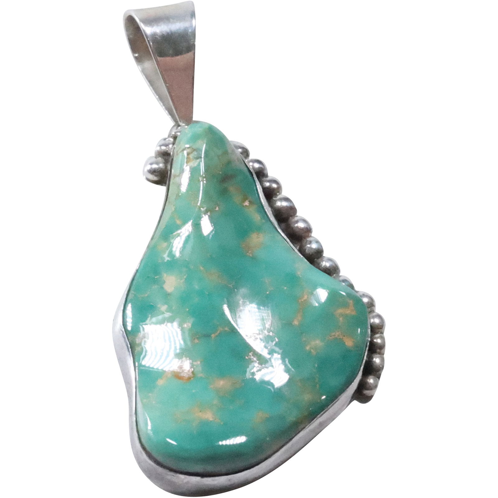 Sterling Silver with 2 Flying Birds with Large Turquoise Stone King's Manassa Mine Pendant (1 of 13)