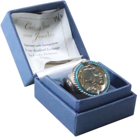 Indian Head Nickle "Honoring The West" Sterling Silver Ring Size 7.5, Buffalo Embossed Sides