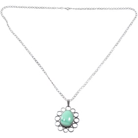 Sterling Silver and Hallmark Cactus, Variscite Stone [found in Utah] Pendant Necklace  24 in. chain
