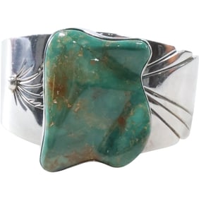 marked "D" Calvin Desson? Navajo Native American Sterling Silver Turquoise Stone Cuff Bracelet