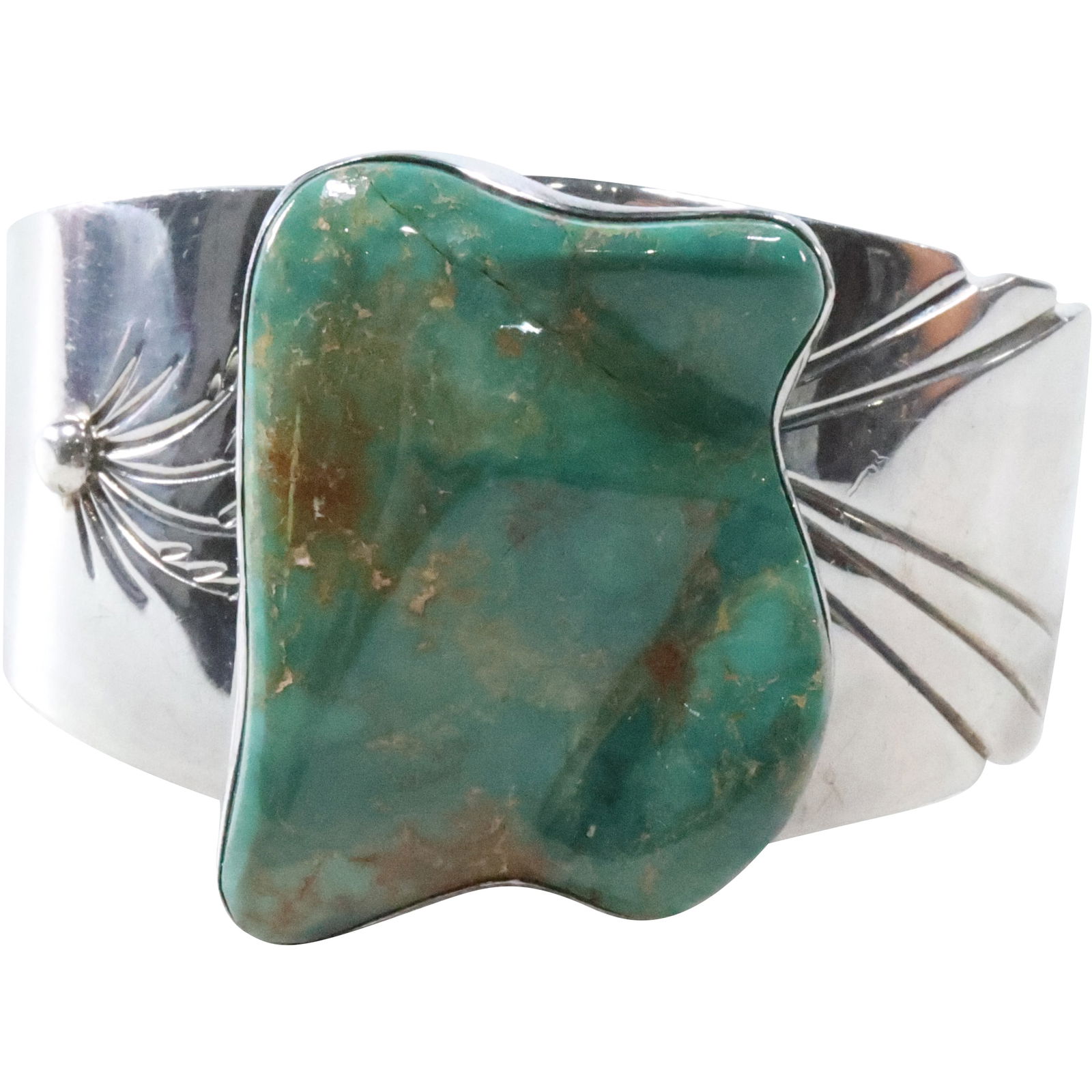 marked "D" Calvin Desson? Navajo Native American Sterling Silver Turquoise Stone Cuff Bracelet (1 of 14)