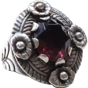 Sterling Silver Mexico with Purple Amethyst Southwestern Designs Ring Size 7.25