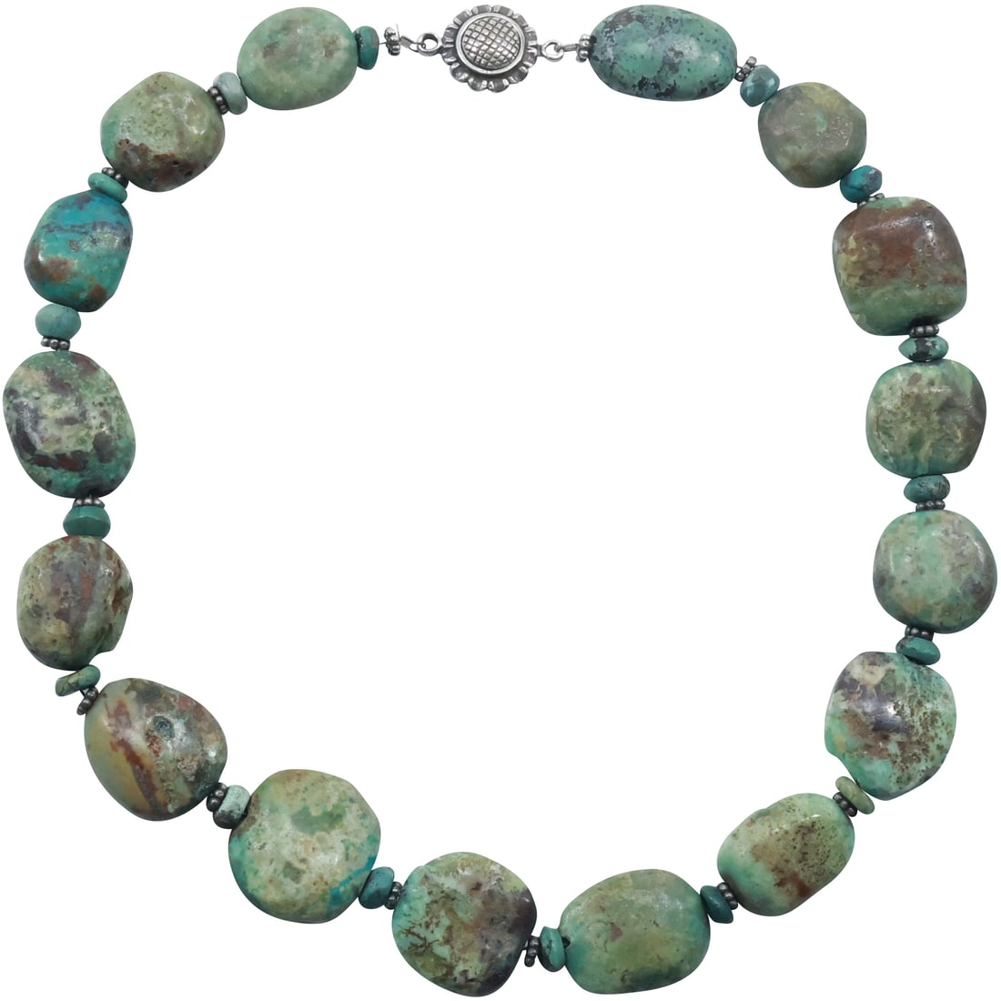 .925 Sterling Silver Turquoise Chunky Necklace 16 in. x 1 in. to 5/8 in. (1 of 19)