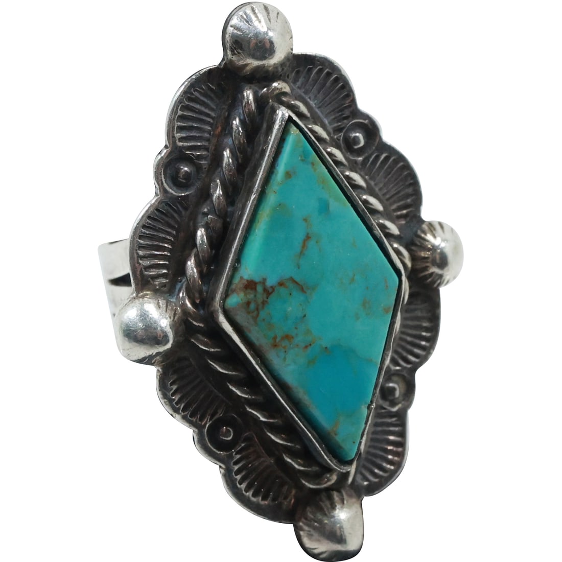 Signed Francis, FRANCIS MELVIN, Native American Navajo Sterling Turquoise Ring Size 5 (1 of 16)