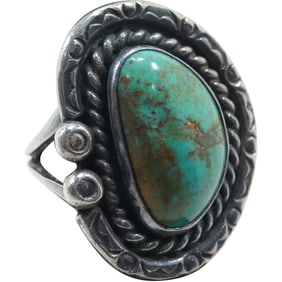 Sterling Silver and Turquoise Native American Ring Size 7 , 1 in. x 1 in.