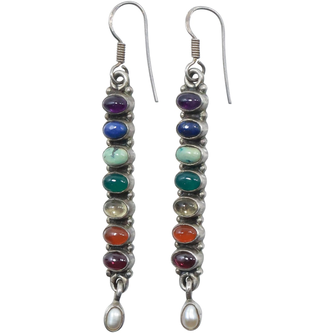 .925 Sterling Silver Hand Made Gem Stone Bar Long Drop Earrings 3 in. x 1/4 in. (1 of 8)