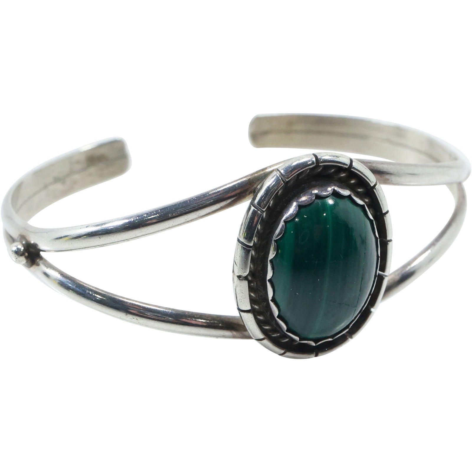 Sterling Silver T BENALLY American Navajo Malachite Stone Cuff Bracelet 2 in. x 2 3/8 in. x 1 in. (1 of 17)