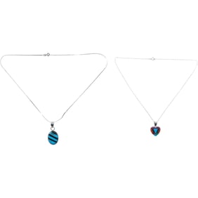 [2] Zuni Pendant TP A7 Mexico Turquoise, Black Onyx Necklace on .925 Chain 20 in.; Zuni