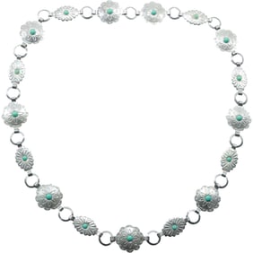 Native American 1070s Belt Silver with Turquoise, Size: Small 30 1/2 in. x 1 1/8 in.