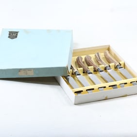 Set 6 Cutlery Knives Geo. Wostenholm & Son 1-XL Cutlery Sheffield England in Fitted Box Horn Handles