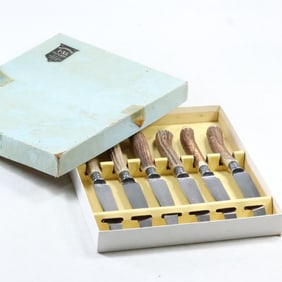 Set 6 Cutlery Knives Geo. Wolstenholm 1-XL Cutlery Sheffield England in Fitted Box, Horn Handles