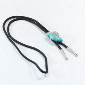 Native American Indian Bolo Tie with Large Piece of Kingman Turquoise 1 5/8 in. x 1 3/8 in. ; 28 in.