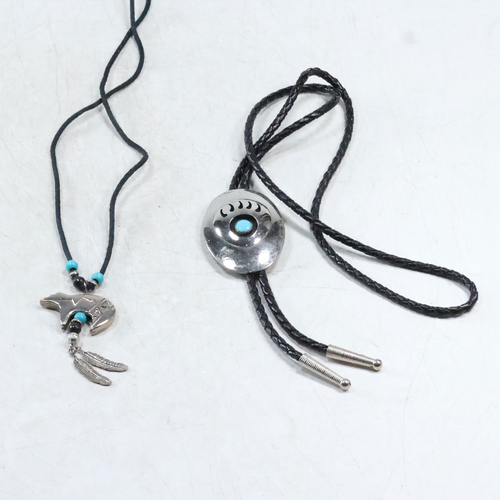 [2] Bear Claw Bolo Tie 26 in. x 5 1/2 in. x 1 1/2 in. &  Bear Pendant with Feather Charm 30 in. (1 of 19)