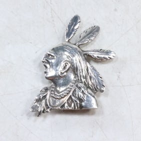 Sterling Silver Indian Chief Pin 2 3/8 in. x 2 in.