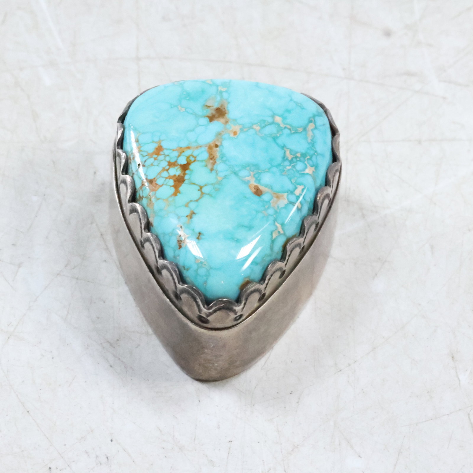 marked LJ, Lester Jackson? Navajo, Quality Sterling Silver with Kingman Turquoise Trinket Box: marked LJ, Lester Jackson? Navajo, Quality Sterling Silver with Kingman Turquoise Trinket Box. size: 3/8 in. x 1 1/4 in. x 1 3/8 in.