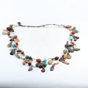2-Strand Stone Necklace Turquoise, Jadeite, Agate, Malachite 36 in. x 1 3/8 in. x 3/4 in. to 7/8 in.