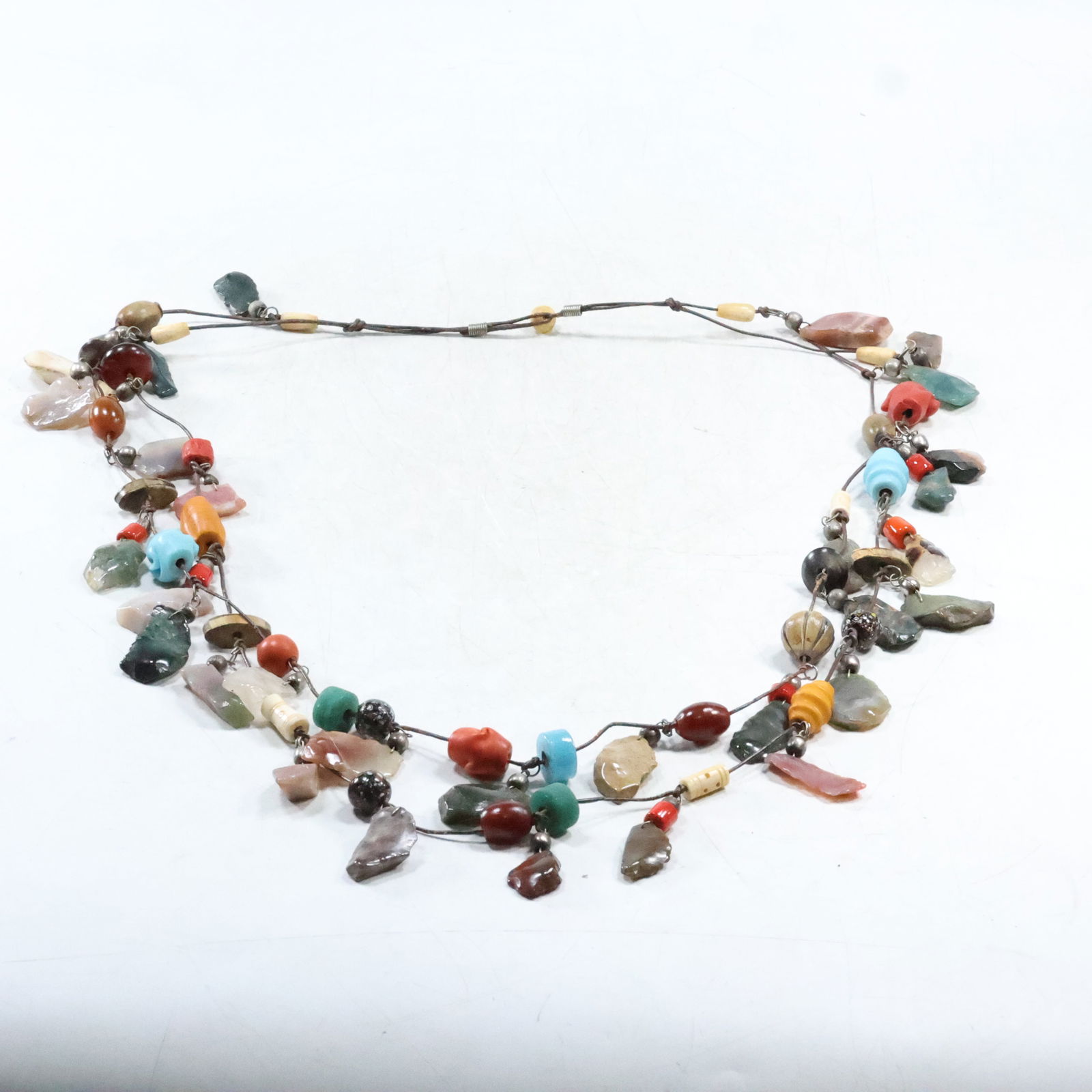 2-Strand Stone Necklace Turquoise, Jadeite, Agate, Malachite 36 in. x 1 3/8 in. x 3/4 in. to 7/8 in. (1 of 19)