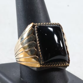 Native American Sterling Silver Men's Large Black Onyx Ring Size 11 , 1 in. x 7/8 in., 18.9 grams tw