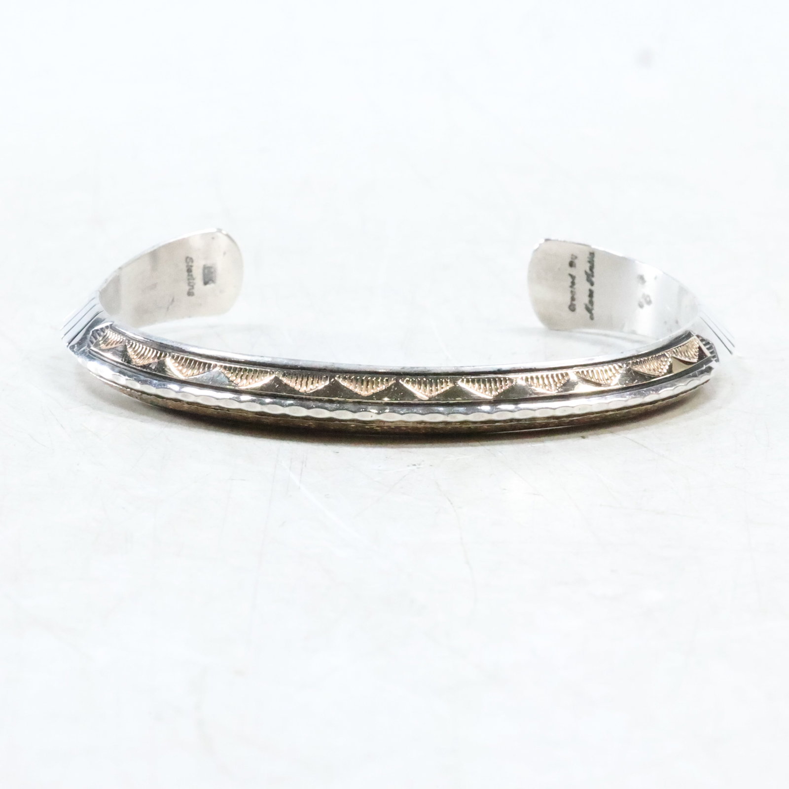 Native American Indian Artist Apache MARC ANTIA Heavy Sterling and 14K Gold Cuff Bracelet (1 of 13)