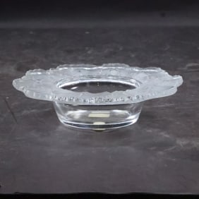 Signed Vintage Crystal Lalique French Paris Leaf Bowl "Honfleur Cendrier" in Original Box