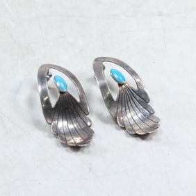 Native American Indian Clip-On Earrings Marked Sterling and Masha