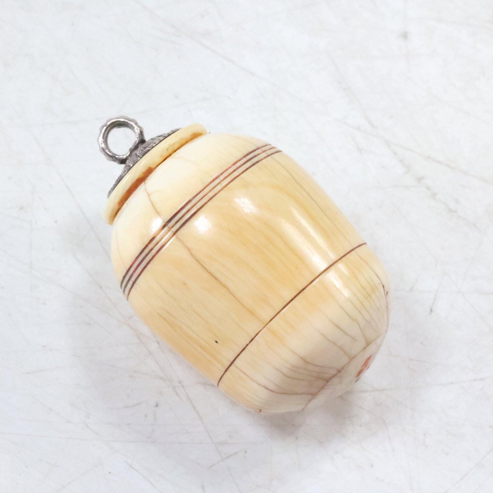 Sterling Silver and Bone Snuff Bottle circa 1800s, 2 in. x 1 in.: Sterling Silver and Bone Snuff Bottle circa 1800s, 2 in. x 1 in.