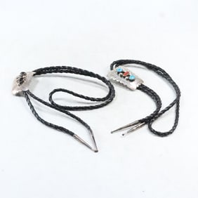 2 Native American Indian Navajo Bolos Marked Sterling and "WM " for Wilbert Meyers