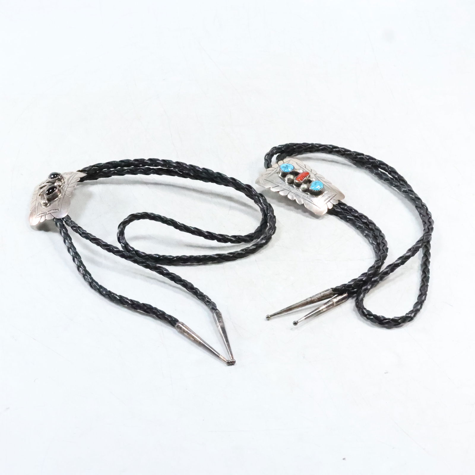 2 Native American Indian Navajo Bolos Marked Sterling and "WM " for Wilbert Meyers (1 of 17)