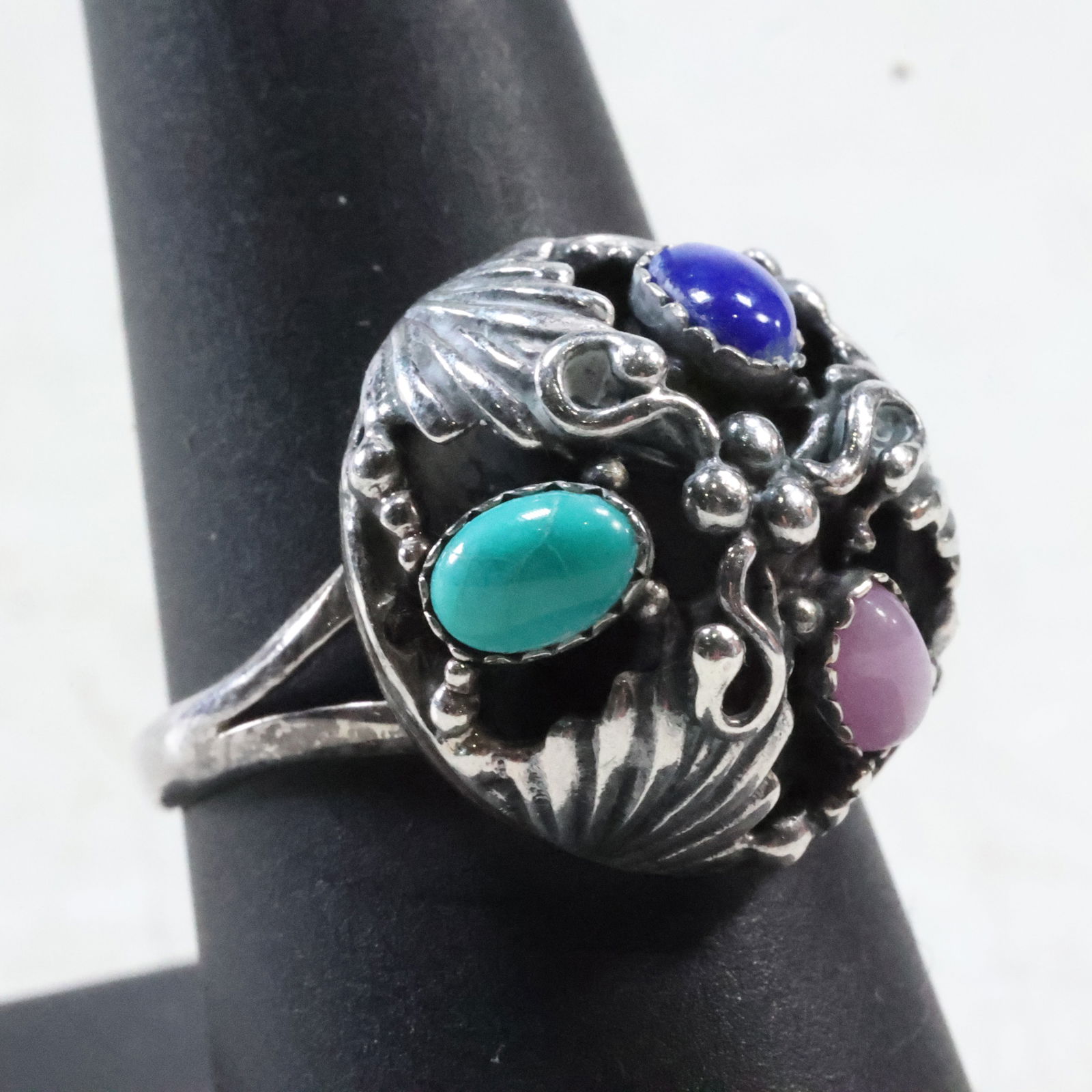 Sterling Silver Carolyn Pollack Button Medallion with Rose Quartz, Turquoise, Lapis Ring Size 9 (1 of 10)