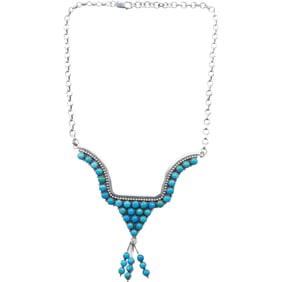 "Sj" .925 Sterling Silver with Turquoise "Bird" Necklace 18 1/2 in. x 4 1/4 in.