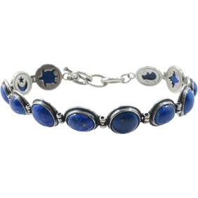 Vintage Carolyn Pollack Sterling Silver with Lapis Lazuli Bracelet has two sides, toggle closure