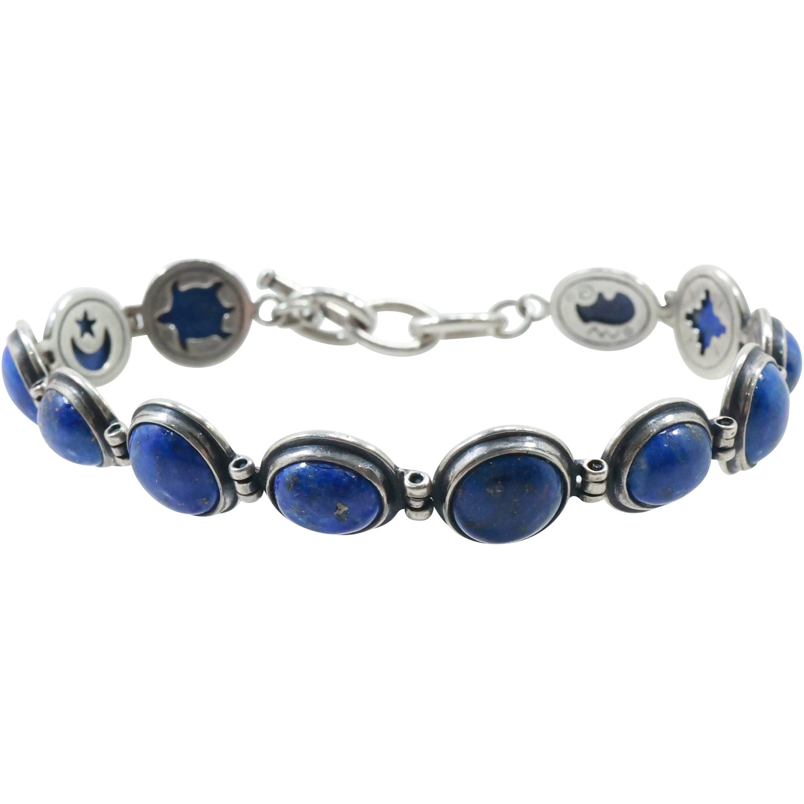 Vintage Carolyn Pollack Sterling Silver with Lapis Lazuli Bracelet has two sides, toggle closure (1 of 14)