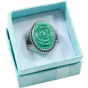 CR Carolyn Pollack .925 Sterling Silver with Turquoise Rose Carved Stone Ring Size 7