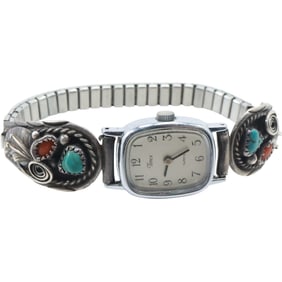 marked "R.R." Unknown Native American Jeweler Maker, Sterling Silver Watch Band