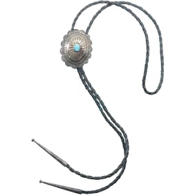 Native American Navajo Sterling Silver and Sleeping Beauty Turquoise Bolla with Medallion