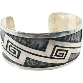 Suzi Hopi Sterling Silver .950 Cuff Bracelet, 63.2 grams,  2 1/2 in. x 2 1/4 in. x 1 1/8 in.