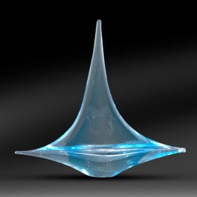 Signed FM Ronneby Sweden Art Glass Sailboat Sculpture Crystal with Teal Blue 8 3/8 in. height